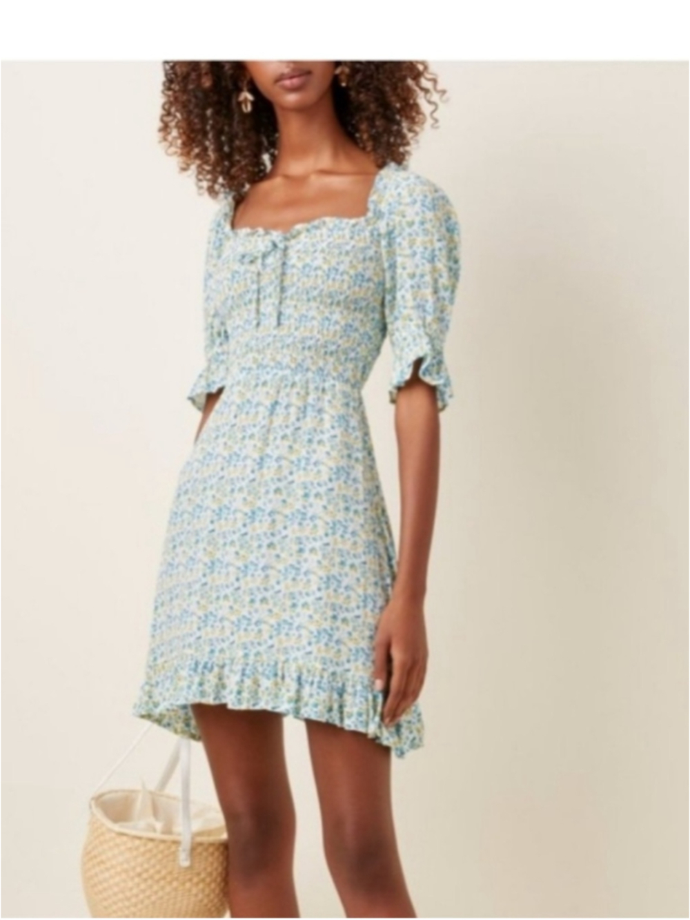 Faithfull the Brand Donna Floral Ruched Mini Dress Sz XS Party Romantic